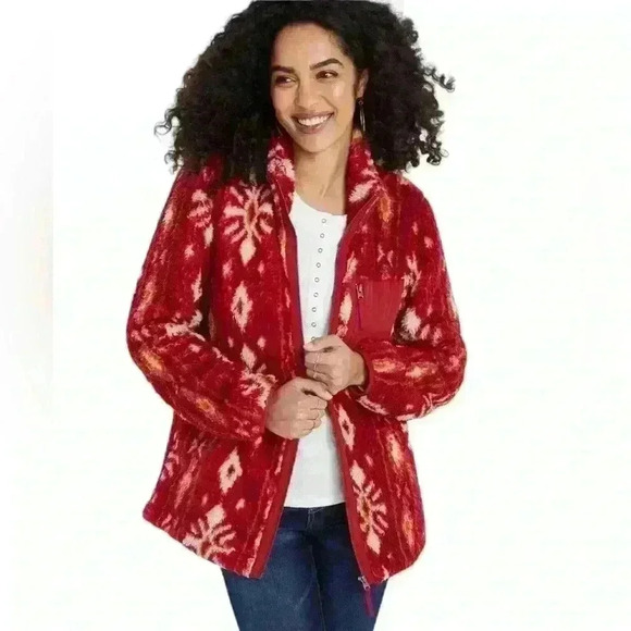 NWT Maurice’s Red Snowflake Sherpa Jacket Sz XS - Picture 1 of 6